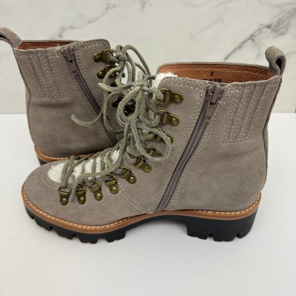 Jeffrey Campbell Womens Stanley Boot Size 8 Suede Leather Chunky Lug Faux Fur - Picture 3 of 11